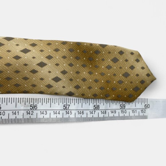 Van Heusen Silk Tie Geometric Gold Formal Dress Diamonds - Picture 6 of 6